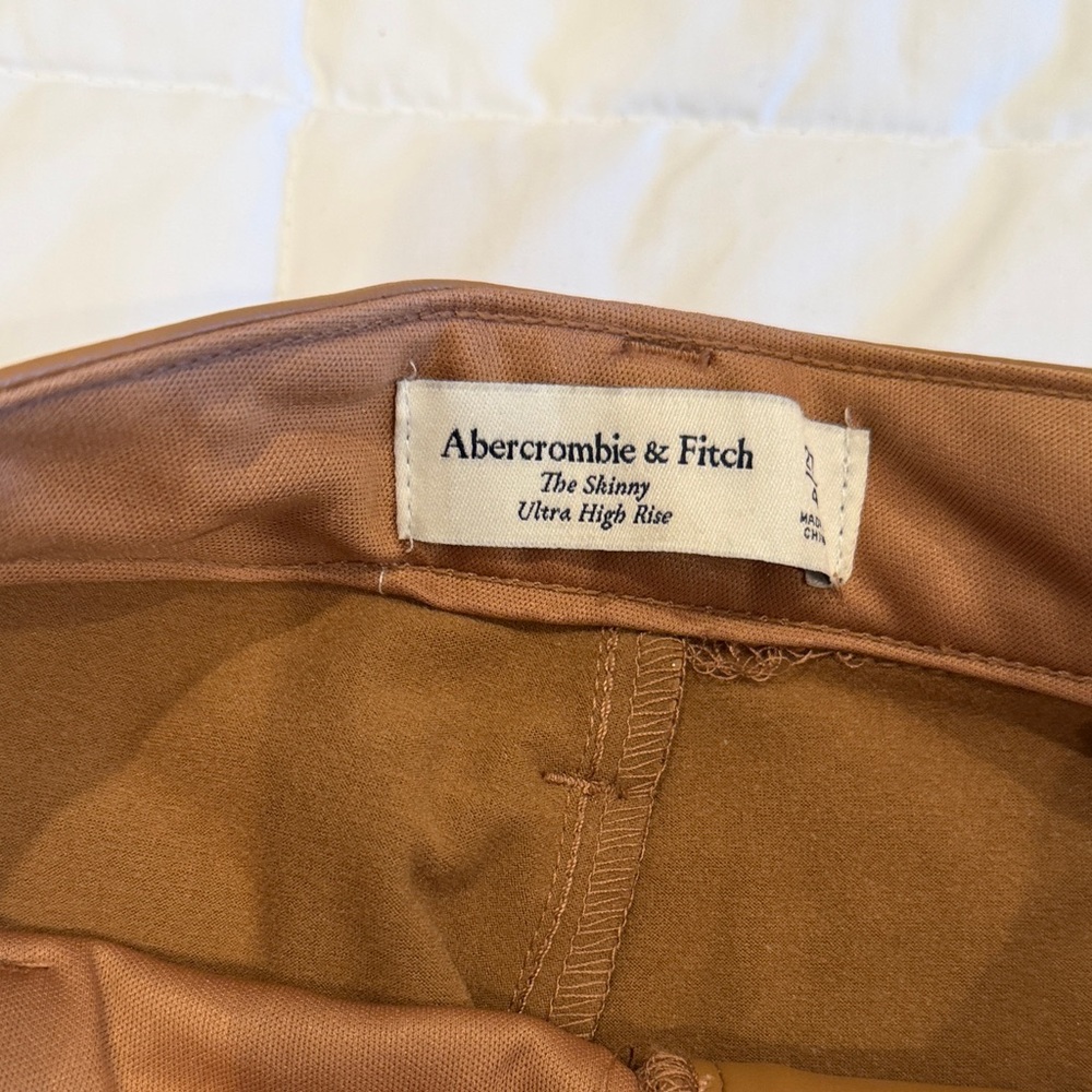 Abercrombie & Fitch Shiny High Rise Pants in Tan and Brown